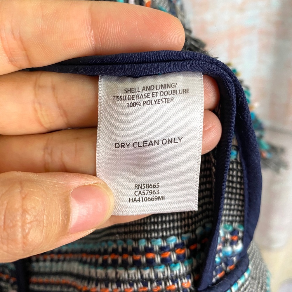 HALOGEN RAW EDGE Tweed Jacket Blue Navy Fringe - Picture 6 of 10